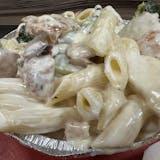 Pasta with Chicken, Broccoli, Mushrooms & Alfredo